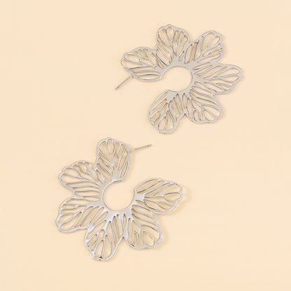 Silver-Plated Cutout Flower Huggie Earrings, silver huggie earrings, everyday style, lifestyle look