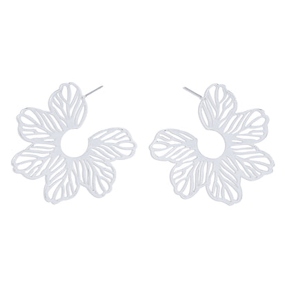 Silver-Plated Cutout Flower Huggie Earrings, silver huggie earrings, everyday style, styled look