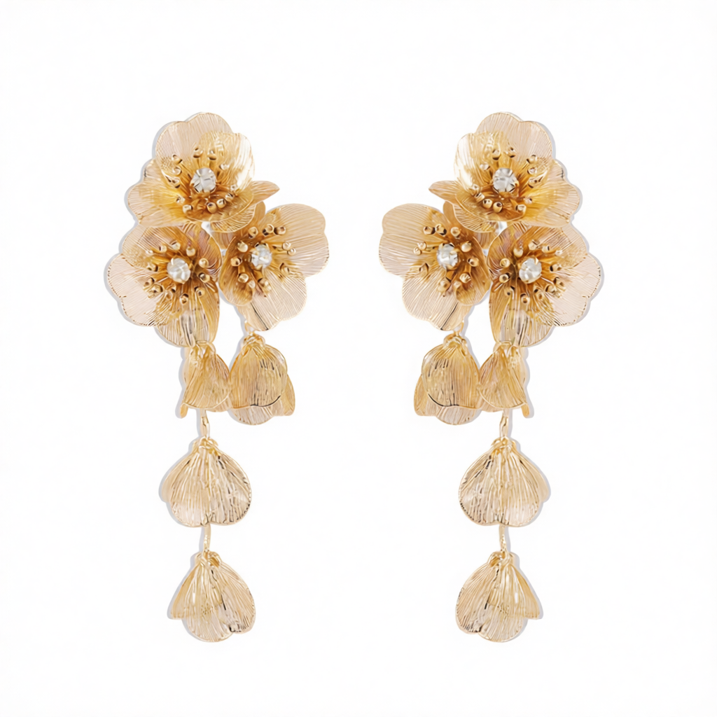 Cubic Zirconia & 18K Gold-Plated Flower Cluster Drop Earrings