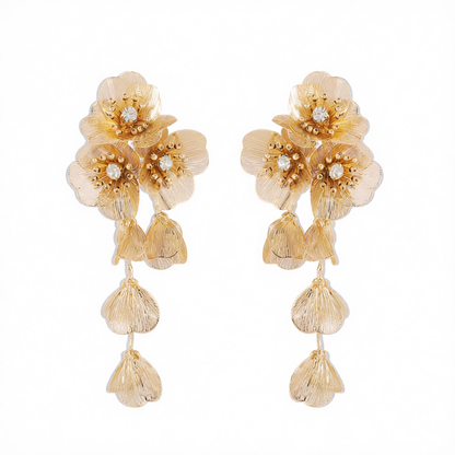 Cubic Zirconia & 18K Gold-Plated Flower Cluster Drop Earrings
