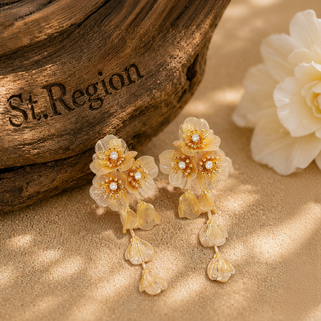 Cubic Zirconia & 18K Gold-Plated Flower Cluster Drop Earrings