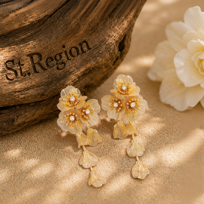 Cubic Zirconia & 18K Gold-Plated Flower Cluster Drop Earrings