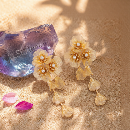 Cubic Zirconia & 18K Gold-Plated Flower Cluster Drop Earrings