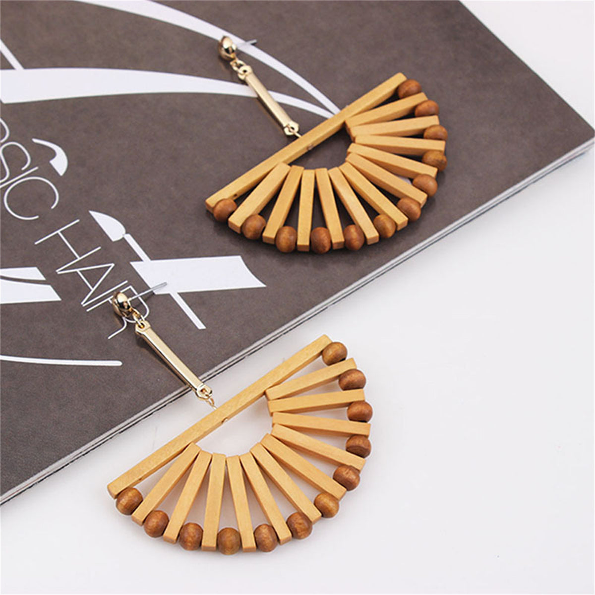 Wood & 18K Gold-Plated Fan Drop Earrings