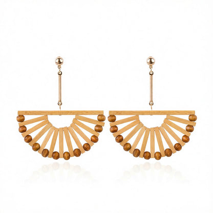 Wood and 18K Gold-Plated Fan Drop Earrings, gold drop earrings for women, elegant gift for her, side view