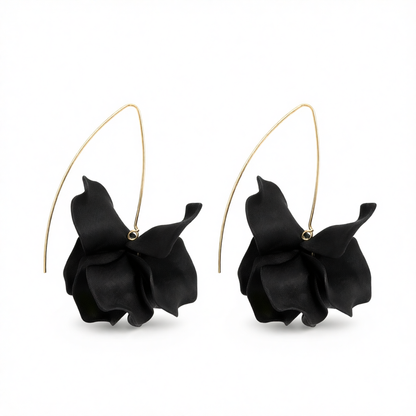 Black Acrylic & Goldtone Petals Drop Earrings