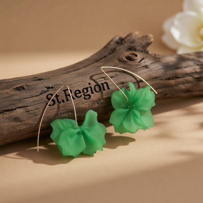 Green Acrylic & Goldtone Petals Drop Earrings