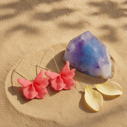 Pink Acrylic and Goldtone Petals Drop Earrings, elegant gift for her, detail close-up