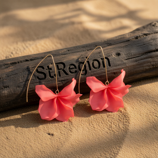 Pink Acrylic & Goldtone Petals Drop Earrings
