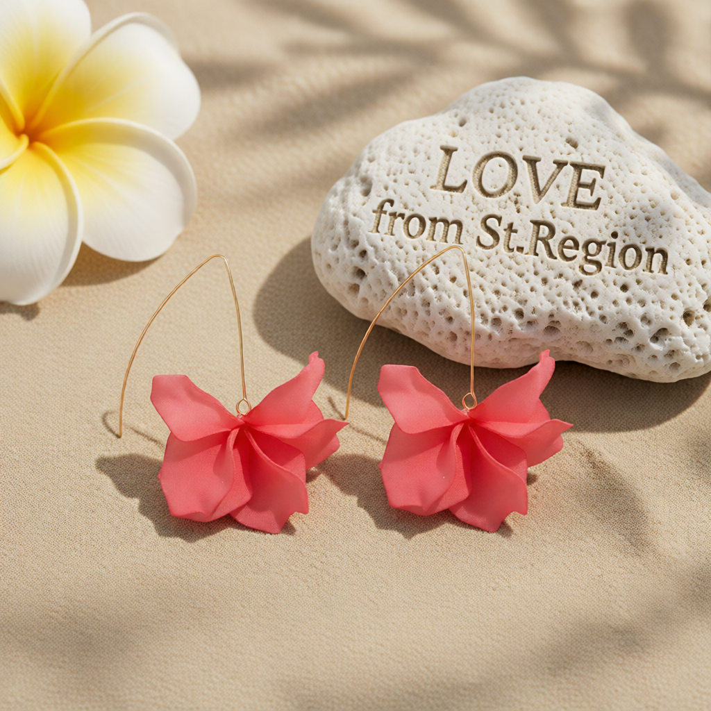 Pink Acrylic & Goldtone Petals Drop Earrings