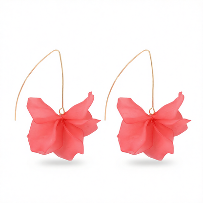 Pink Acrylic & Goldtone Petals Drop Earrings