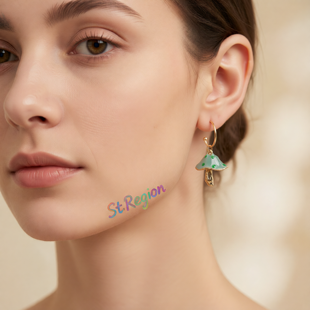 Green Enamel & 18K Gold-Plated Mushroom Drop Earrings