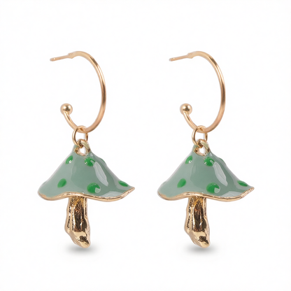 Green Enamel & 18K Gold-Plated Mushroom Drop Earrings