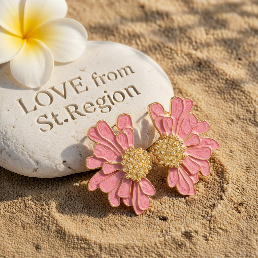Pink Enamel & 18K Gold-Plated Mum Stud Earrings