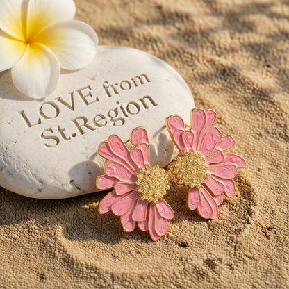 Pink Enamel & 18K Gold-Plated Mum Stud Earrings