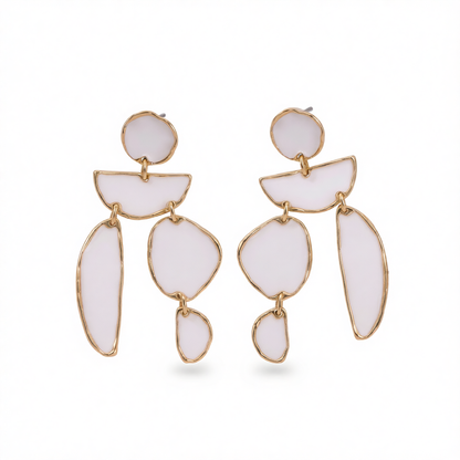 White Enamel & 18K Gold-Plated Geometric Drop Earrings