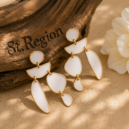 White Enamel & 18K Gold-Plated Geometric Drop Earrings