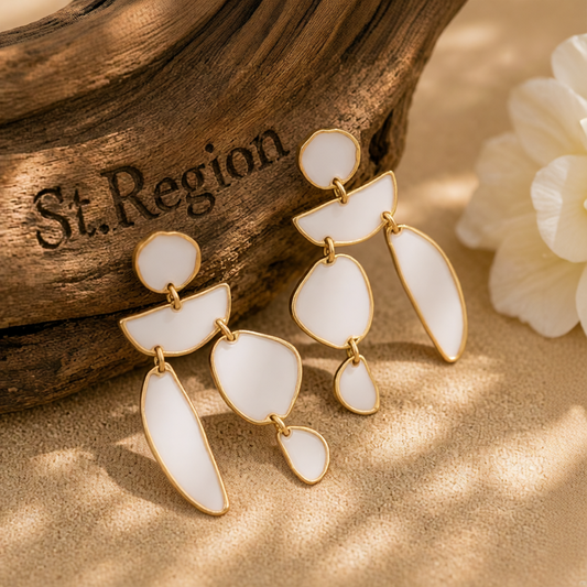 White Enamel & 18K Gold-Plated Geometric Drop Earrings