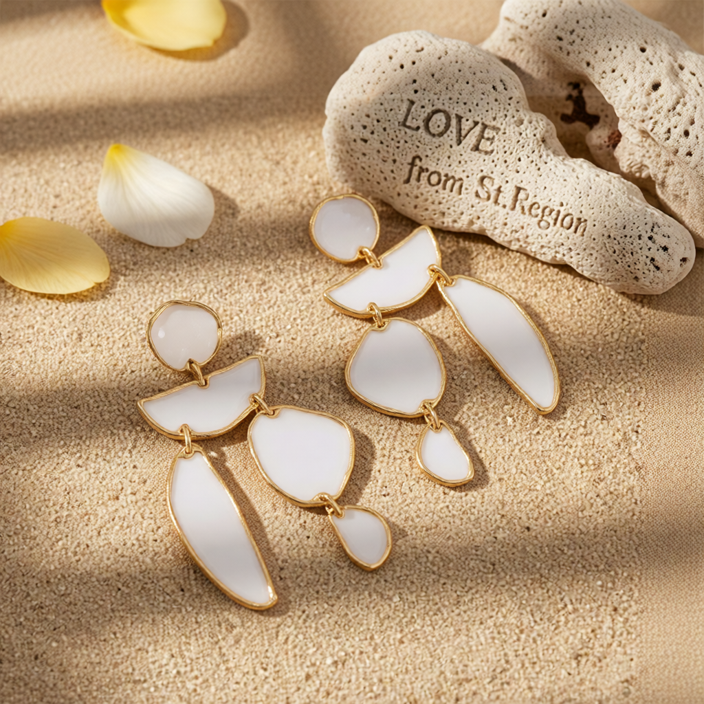 White Enamel & 18K Gold-Plated Geometric Drop Earrings