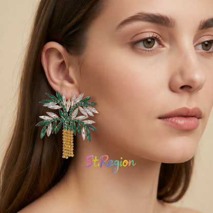 Green Crystal & Cubic Zirconia Coconut Palm Stud Earrings