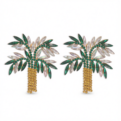 Green Crystal & Cubic Zirconia Coconut Palm Stud Earrings