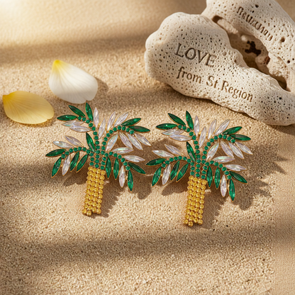 Green Crystal & Cubic Zirconia Coconut Palm Stud Earrings