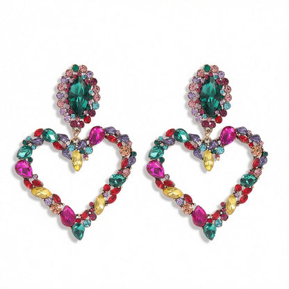 Crystal and Cubic Zirconia 18K Gold-Plated Heart Drop Earrings, gold drop earrings for women, botanical inspired, side view