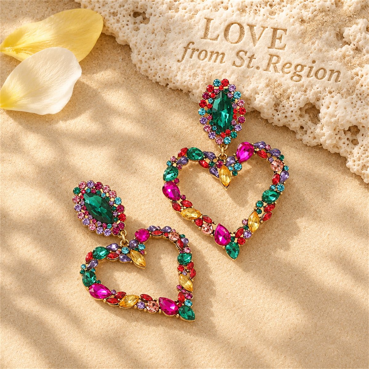 Crystal and Cubic Zirconia 18K Gold-Plated Heart Drop Earrings, gold drop earrings for women, lifestyle look