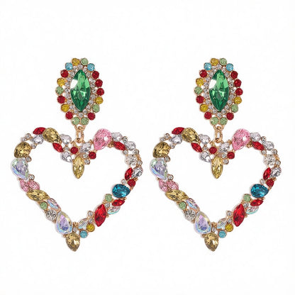 Colored Crystal and Cubic Zirconia 18K Gold-Plated Open Heart Drop Earrings, gold drop earrings for women, side view