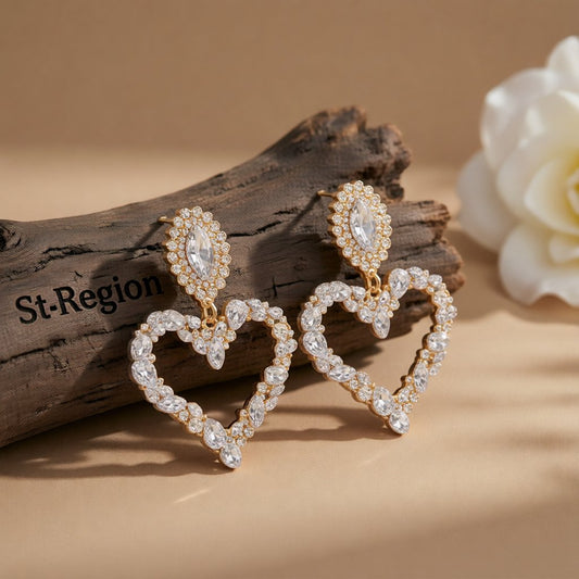 Clear Crystal & Cubic Zirconia 18K Gold-Plated Heart Drop Earrings