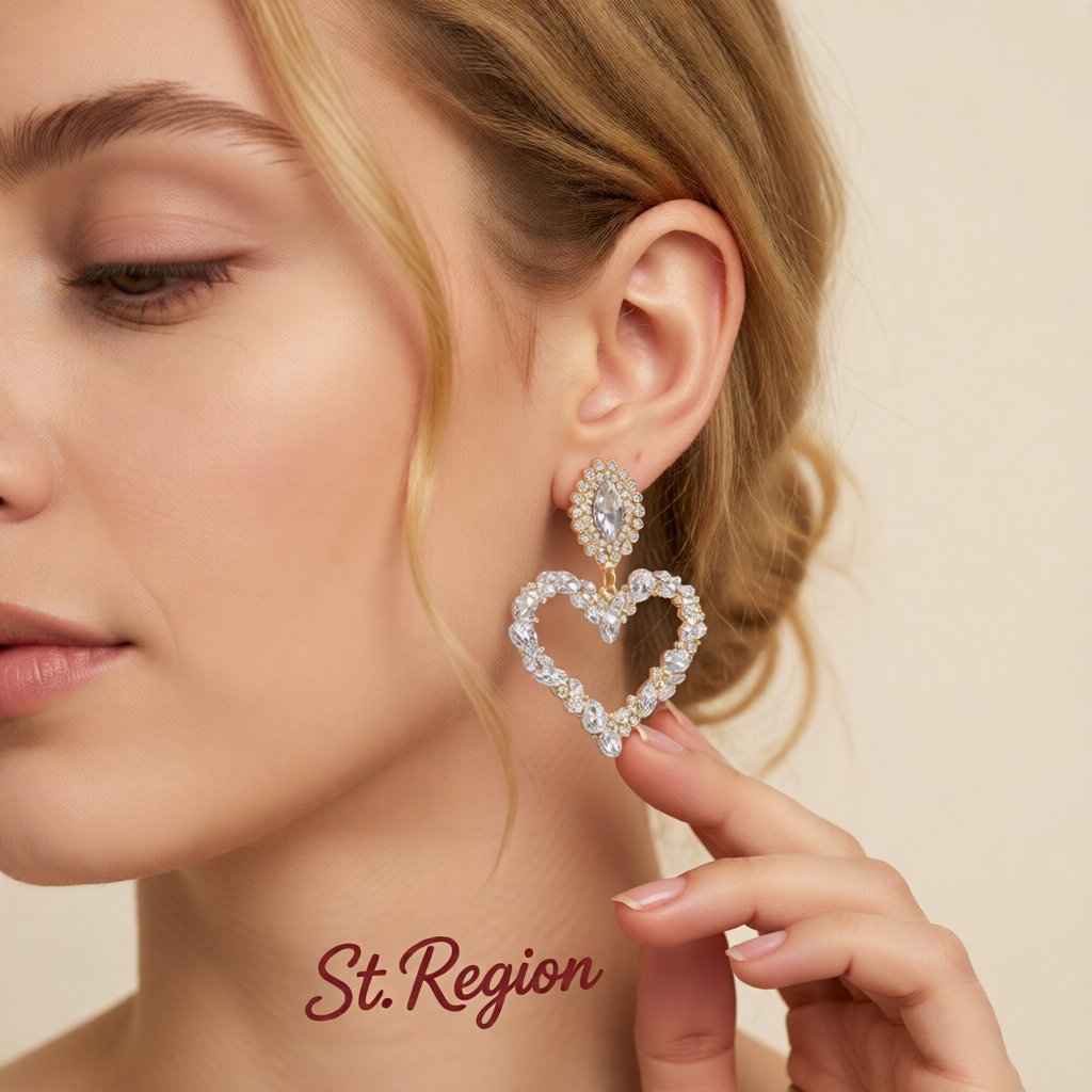 Clear Crystal and Cubic Zirconia 18K Gold-Plated Heart Drop Earrings, gold drop earrings for women, styled look
