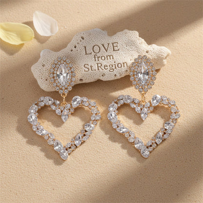 Clear Crystal and Cubic Zirconia 18K Gold-Plated Heart Drop Earrings, gold drop earrings for women, lifestyle look