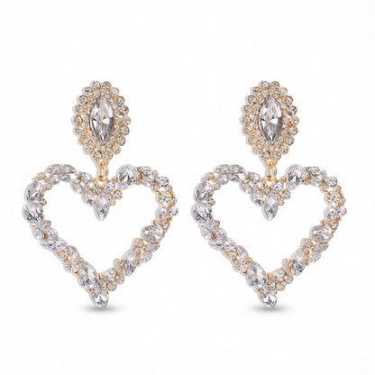 Clear Crystal and Cubic Zirconia 18K Gold-Plated Heart Drop Earrings, gold drop earrings for women, side view