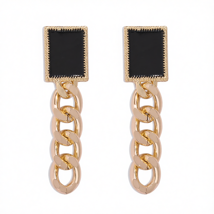 Black Enamel & 18K Gold-Plated Square Chain Drop Earrings