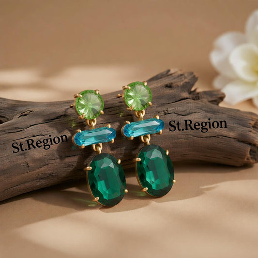 Green Crystal & 18K Gold-Plated Geo Drop Earrings