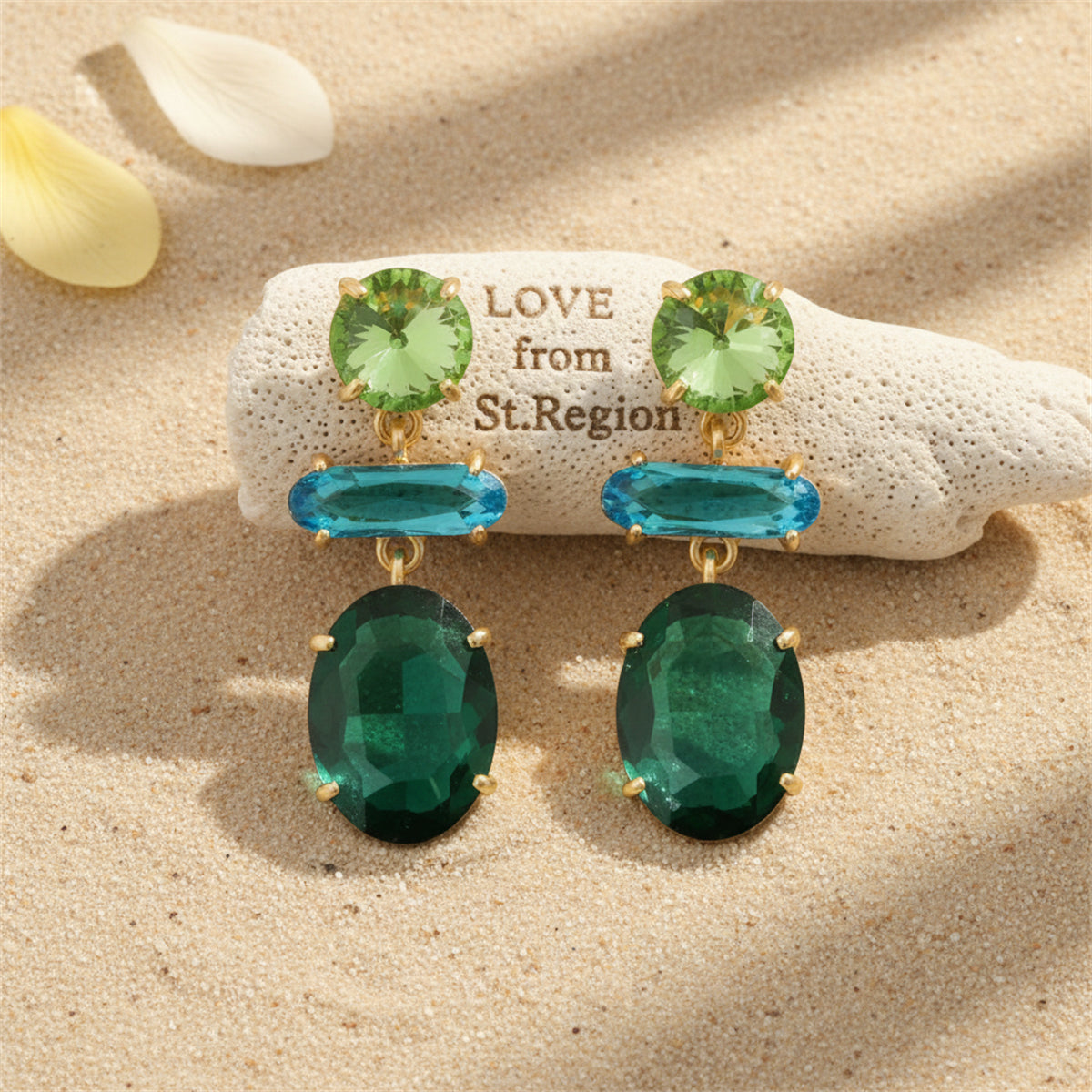 Green Crystal & 18K Gold-Plated Geo Drop Earrings