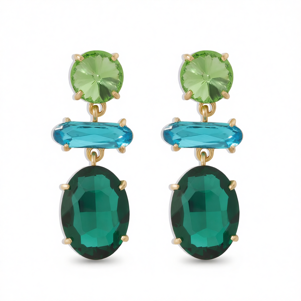 Green Crystal & 18K Gold-Plated Geo Drop Earrings