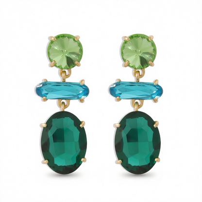 Green Crystal & 18K Gold-Plated Geo Drop Earrings