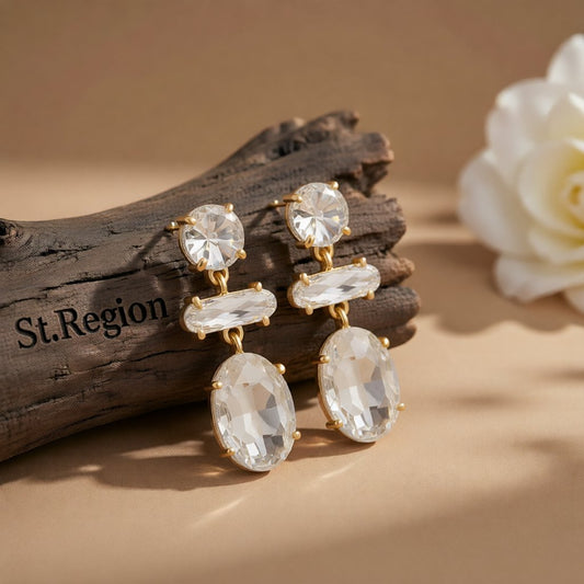 White Crystal & 18K Gold-Plated Geometric Drop Earrings