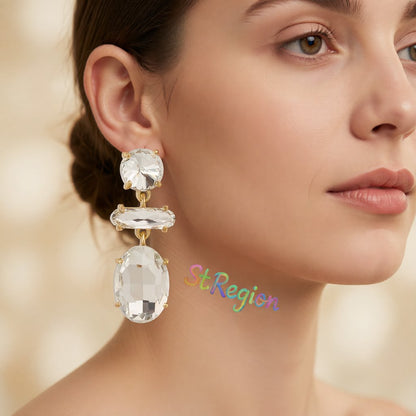 White Crystal & 18K Gold-Plated Geometric Drop Earrings