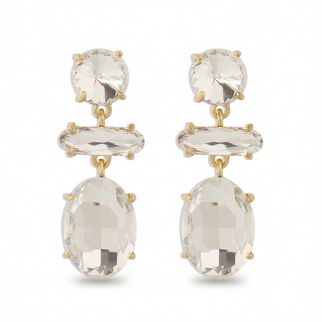 White Crystal & 18K Gold-Plated Geometric Drop Earrings