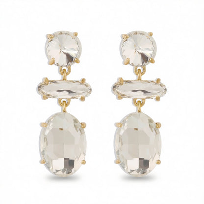 White Crystal & 18K Gold-Plated Geometric Drop Earrings