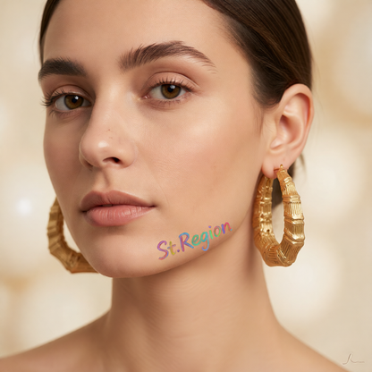 18K Gold-Plated Oval Bamboo Huggie Earrings
