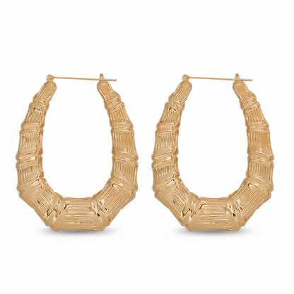 18K Gold-Plated Oval Bamboo Huggie Earrings