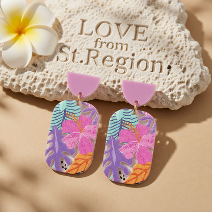 Purple Acrylic & 18K Gold-Plated Floral Rectangle Drop Earrings