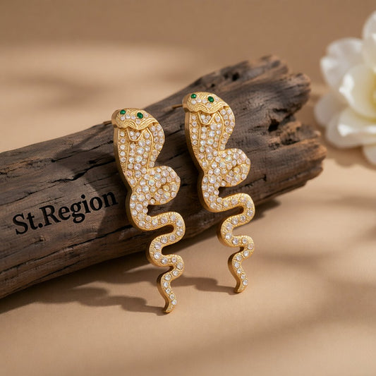Cubic Zirconia & 18K Gold-Plated Snake Drop Earrings