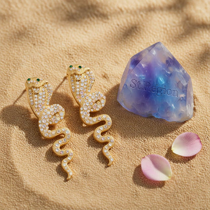 Cubic Zirconia & 18K Gold-Plated Snake Drop Earrings
