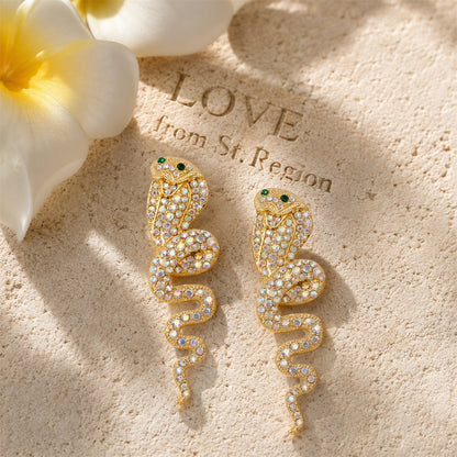 Cubic Zirconia & 18K Gold-Plated Snake Drop Earrings