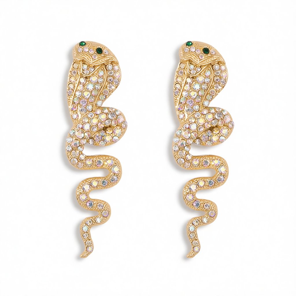 Cubic Zirconia & 18K Gold-Plated Snake Drop Earrings