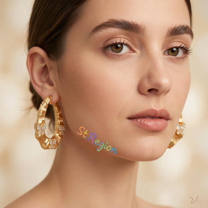 Cubic Zirconia and 18K Gold-Plated Butterfly Bamboo Huggie Earrings, gold huggie earrings, styled look